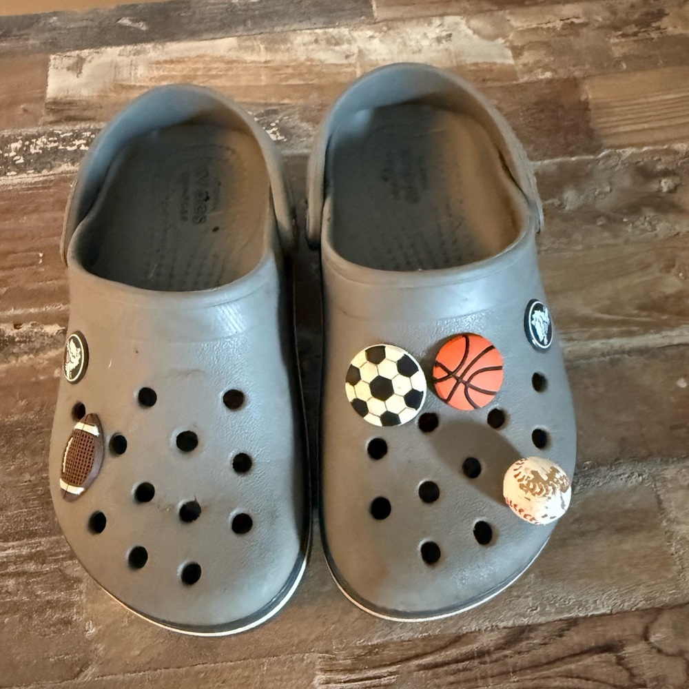 Gray Kids Clogs with Sports Charms sz10C